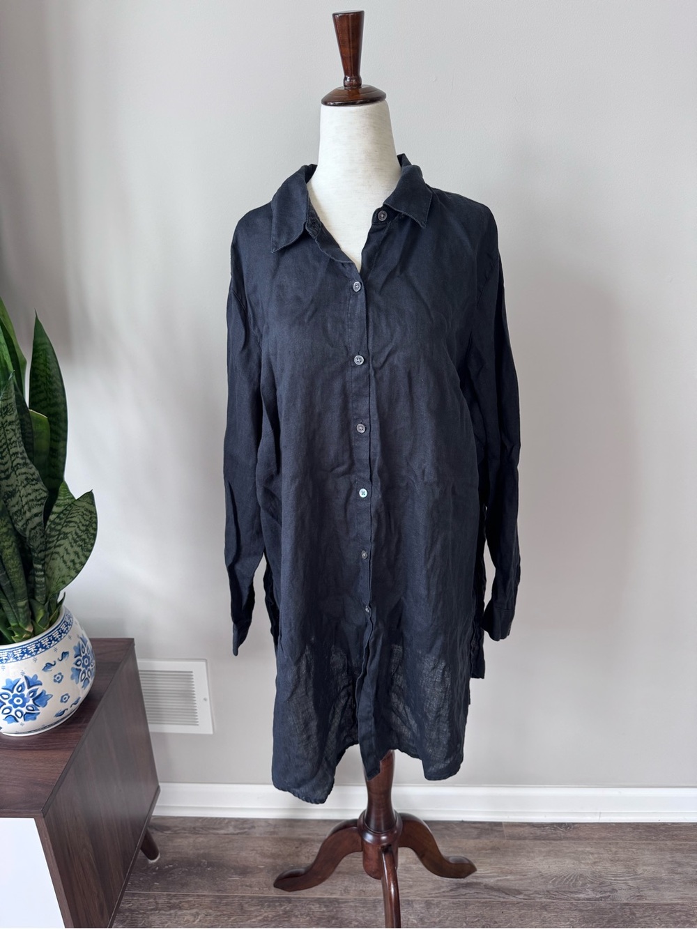 J. Jill Linen Tunic Button-Front with Side Slits - Black